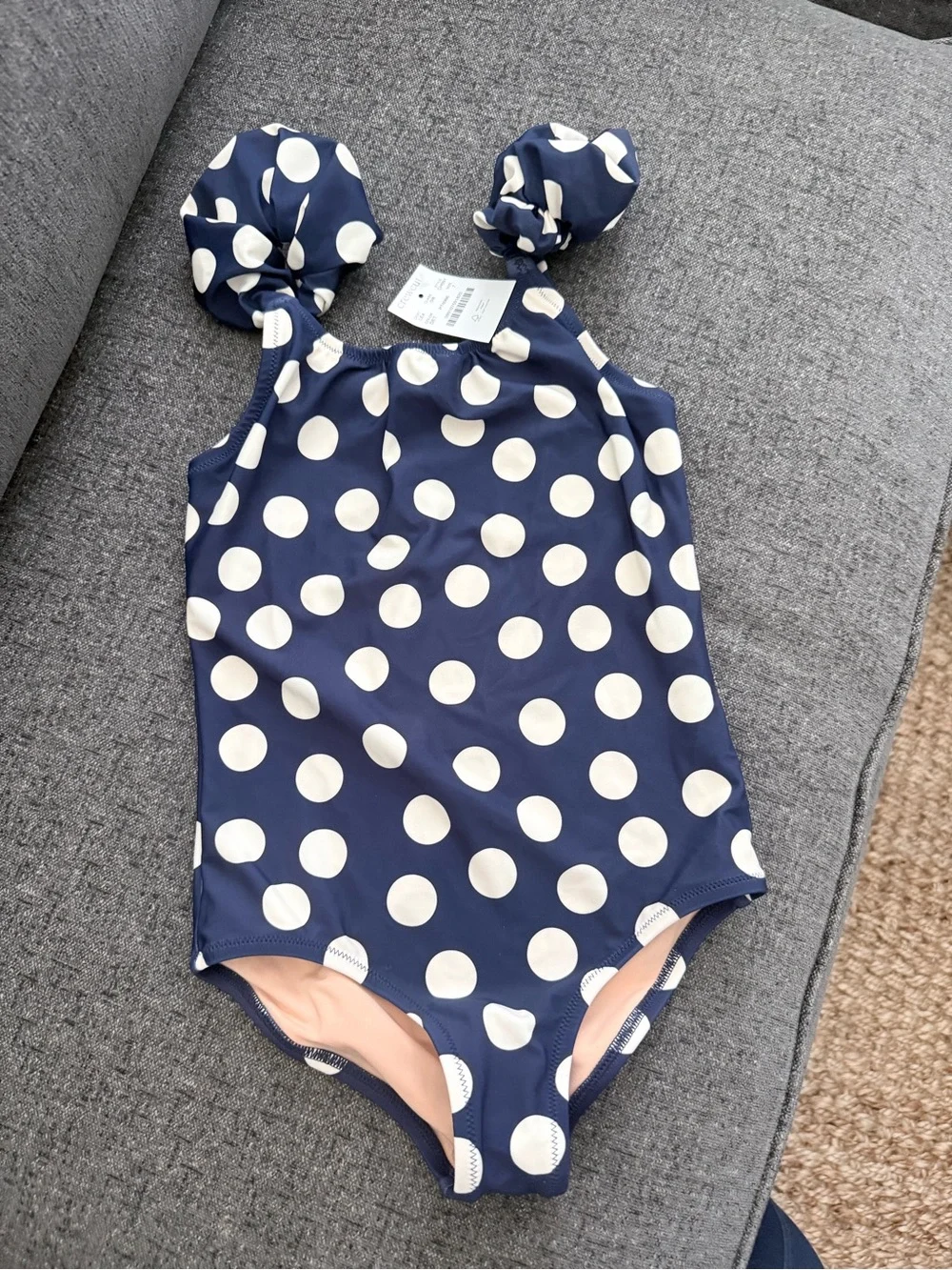 Crewcuts Navy Blue and White Polka Dot Swim Top